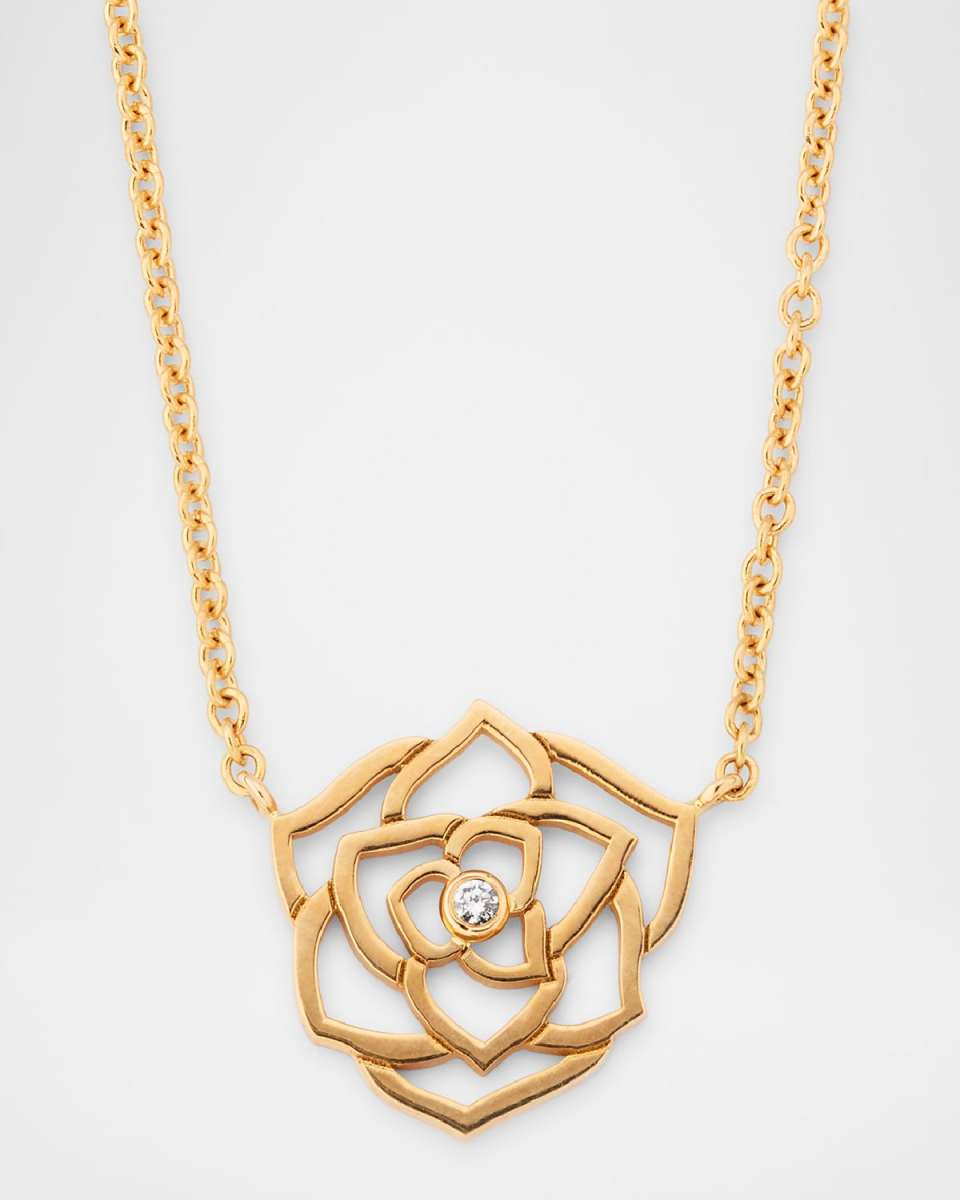 18K Rose Gold Rose Necklace with Diamond